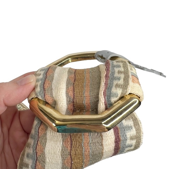 Vintage TJW by Mervyn’s Striped Wide Fabric Gold Octagon Buckle Belt - Picture 3 of 11